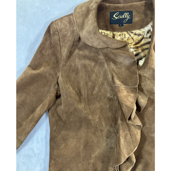 Vintage Scully Brown Leather Jacket Size Large Ruffles Satin Lined Boho Western - Picture 7 of 16